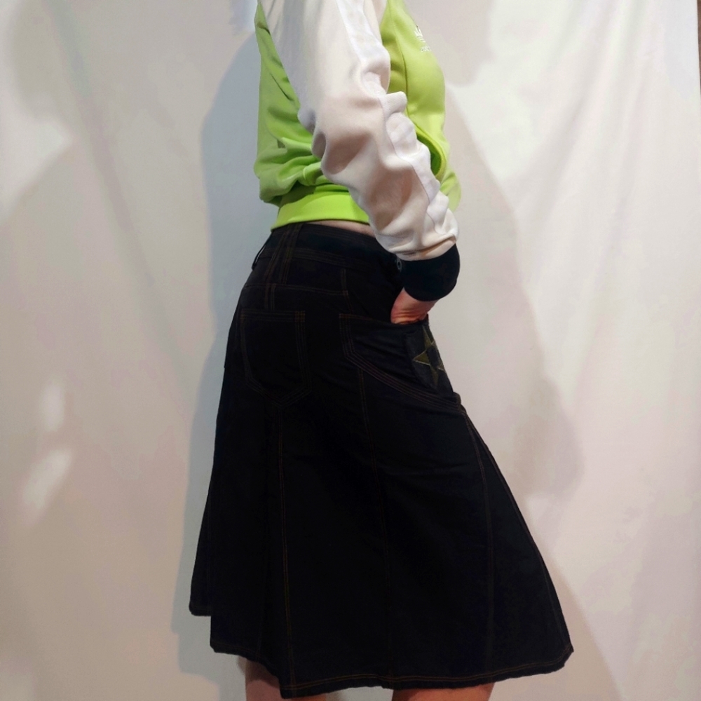 Skirt Streetwear Customized Patchwork Midi Detailed Zip Waist Belt Loop Black - Picture 4 of 15